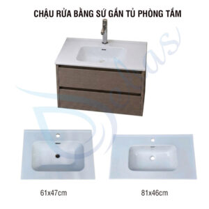 Chậu rửa bằng sứ gắn tủ phòng tắm