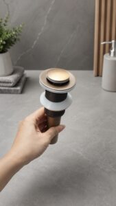 Đầu xả lavabo pop-up đồng cổ dạng kín P01LX ảnh chụp thực tế đầu xả nhấn lavabo