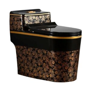 Bồn cầu đen hoa vàng liền khối B3862G phong cách hoàng gia bồn cầu đen hoa vàng liền khối thiết kế sang trọng