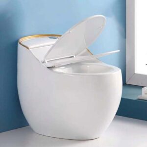 Bồn cầu trứng trắng viền vàng thiết kế sang trọng, nắp rơi êm B4566T Bồn cầu trứng trắng viền vàng nắp rơi êm