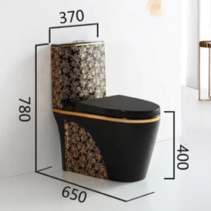 Kích thước bồn cầu đen hoa vàng xả siêu xoáy