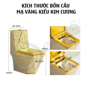 Kích thước bồn cầu mạ vàng kiểu kim cương