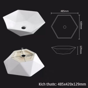 Kích thước lavabo đặt bàn kiểu kim cương