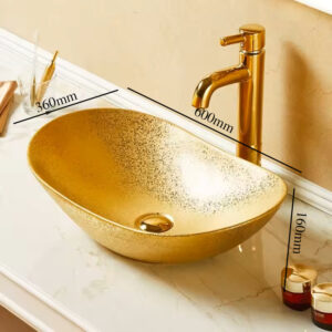 Lavabo hình thuyền màu vàng nhám loại đặt bàn, sang trọng LD6036V Kích thước lavabo hình thuyền màu vàng nhám