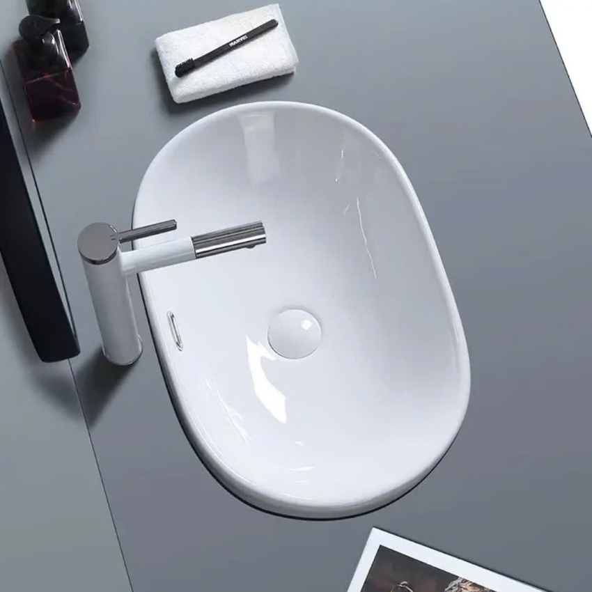 Lavabo ban am mau trang hinh bau duc hien dai Lavabo bán âm màu trắng hình bầu dục thanh lịch