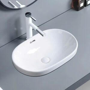Lavabo bán âm màu trắng hình bầu dục tinh tế