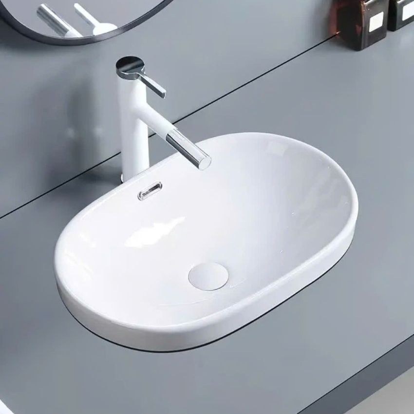Lavabo ban am mau trang hinh bau duc hien dai Lavabo bán âm màu trắng hình bầu dục tinh tế