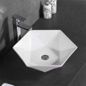 Lavabo đặt bàn kiểu kim cương màu trắng