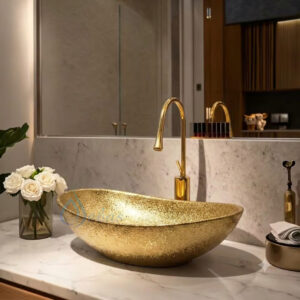 Lavabo hình thuyền màu vàng nhám loại đặt bàn, sang trọng LD6036V lavabo hinh thuyen mau vang nham 1