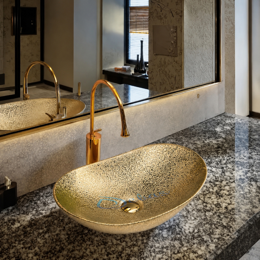Chau lavabo hinh thuyen vang nham Lavabo hình thuyền màu vàng nhám
