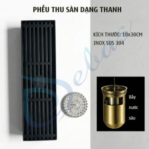 Phễu thu sàn dạng thanh dài bằng inox sus 304 màu đen Phễu thu sàn inox 304 dạng thanh