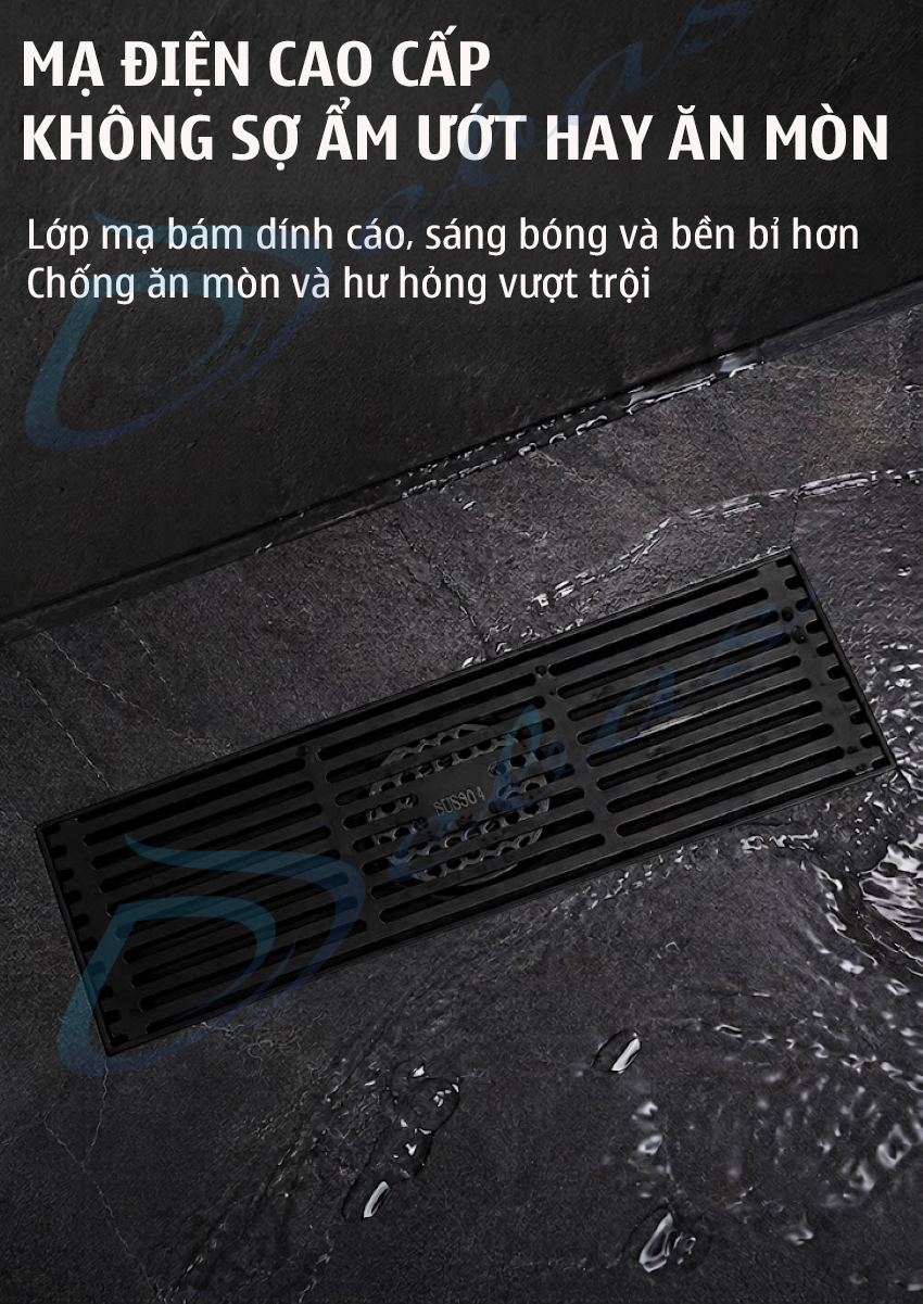 Pheu thu san thanh dai mau den bang inox 304 Phễu thu sàn thanh dài chống ăn mòn