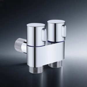 Van góc 2 đầu ra bằng thép không gỉ núm vặn dễ sử dụng, lõi van bằng đồng bền bỉ, van chia nước dùng trong nhà tắm P02VT