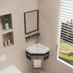 Bộ lavabo treo tường màu đen khung nhôm