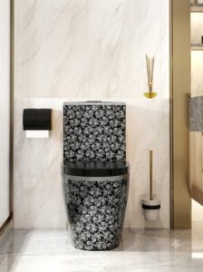 Bồn cầu xám hoa trắng thiết kế sang trọng, xả mạnh B3778X Bồn cầu xám hoa trắng một khối xả xoáy mạnh