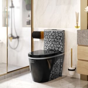 Bồn cầu xám hoa trắng thiết kế sang trọng