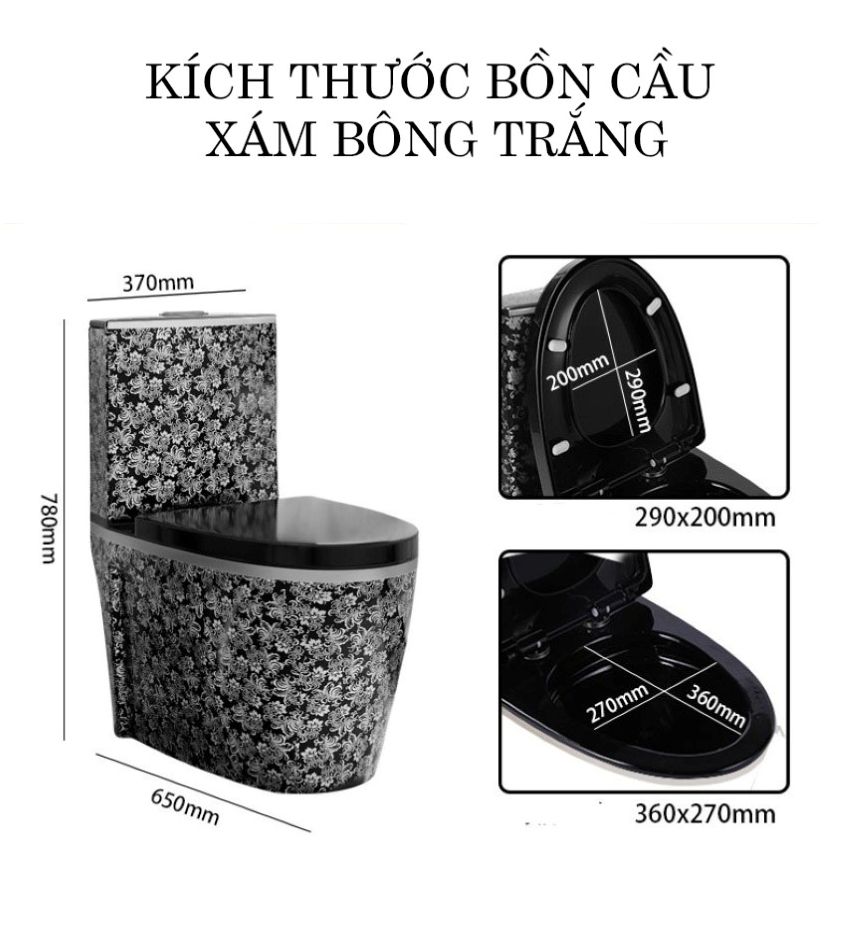 Bon cau xam hoa trang hien dai xa xoay manh Kích thước bồn cầu xám hoa trắng