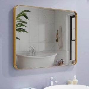 Gương nhà tắm treo tường viền nhôm thiết kế hiện đại G7050 gương treo nhà tắm hình chữ nhật bo tròn cạnh