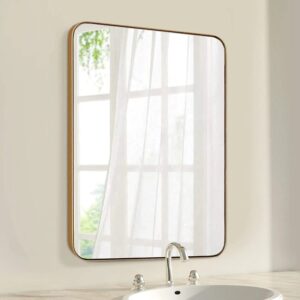Gương nhà tắm treo tường viền nhôm thiết kế hiện đại G7050 gương treo tường nhà tắm viền nhôm màu vàng hình chữ nhật