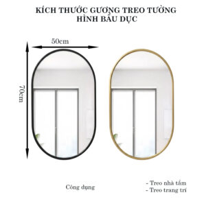 Gương nhà tắm treo tường viền nhôm thiết kế hiện đại G7050 Kích thước gương treo phòng tắm hình bầu dục