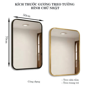 Gương nhà tắm treo tường viền nhôm thiết kế hiện đại G7050 Kích thước gương treo tường nhà tắm hình chữ nhật viền nhôm