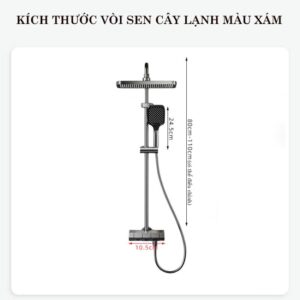 Vòi sen lạnh tắm đứng màu xám thiết kế hiện đại kich thuoc voi sen lanh gan tuong mau xam