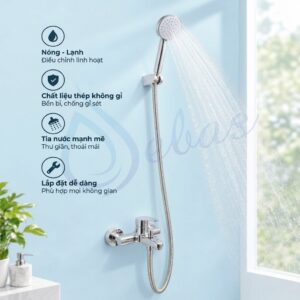 Vòi sen dây nóng lạnh màu vuông bóng sang trọng